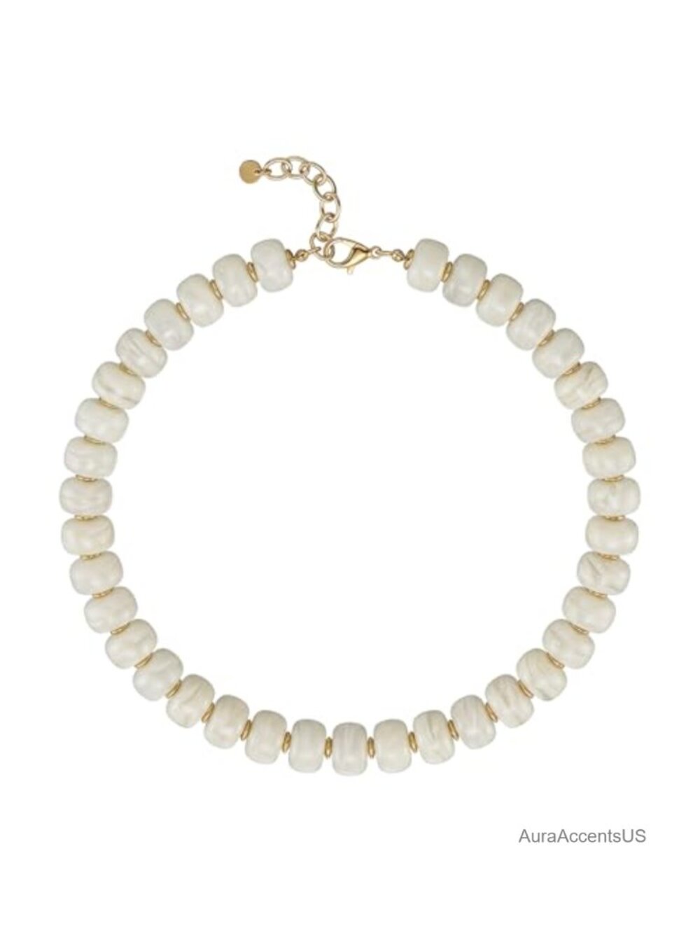 Chunky Beaded Statement Necklace with Gold-Tone Accents, Adjustable Choker for